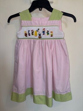 Wish Upon a Star Dress Girls 3 Smocked Fairy Tale Princess Dwarfs Pink Gingham
